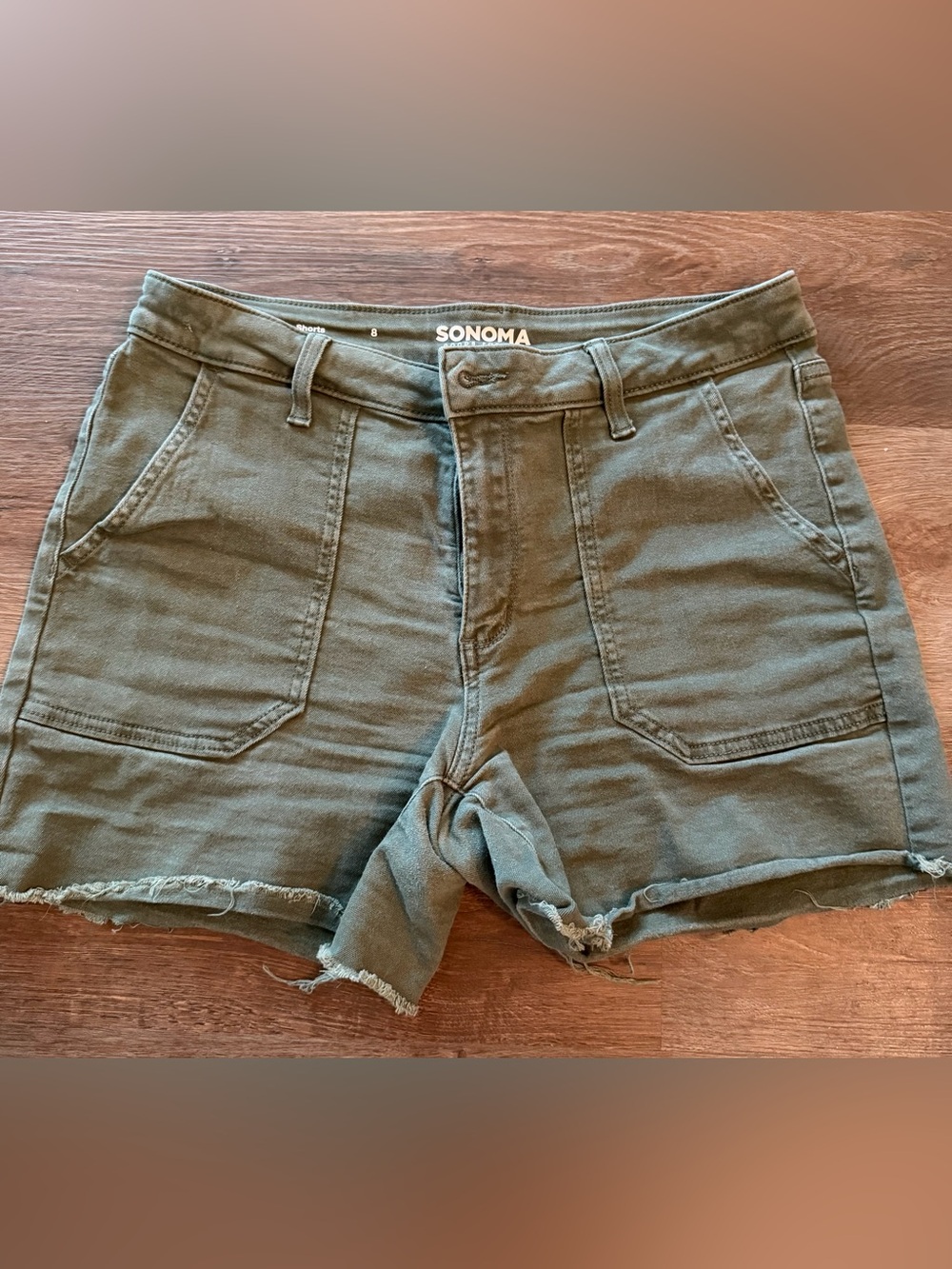 SO Olive Green High-Rise Jean Shorts with Raw Hem